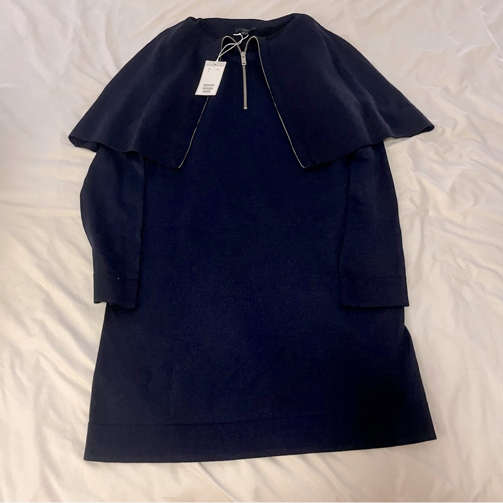 New COS Sweater Cape Dress Size Medium $135 Navy Lurex